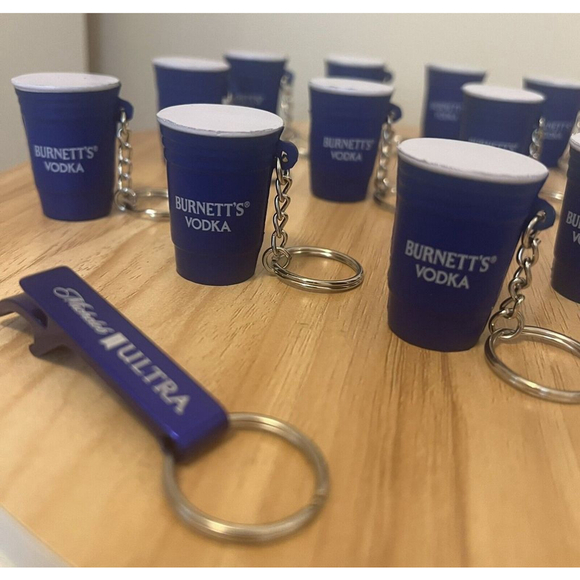 Burnett’s Vodka Blue Solo Cup Keychain Squishy /Stress Ball Lot Of 17 Plus Bonus - Picture 4 of 9